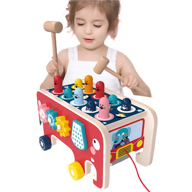 ElefunPlay | Ontdek, sla en leer - Houten hamer- en xylophonespel voor kinderen